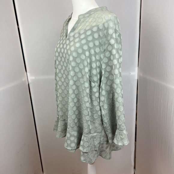 Soft Surroundings Sage Green Popover Tunic Circle Pattern Ruffle Hemline size XL - Picture 7 of 12